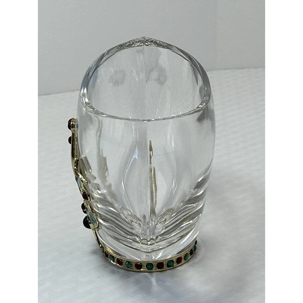 Christmas Vase Fine Bohemian 24% Lead Crystal Teleflora Jeweled Candy‎ Bowl